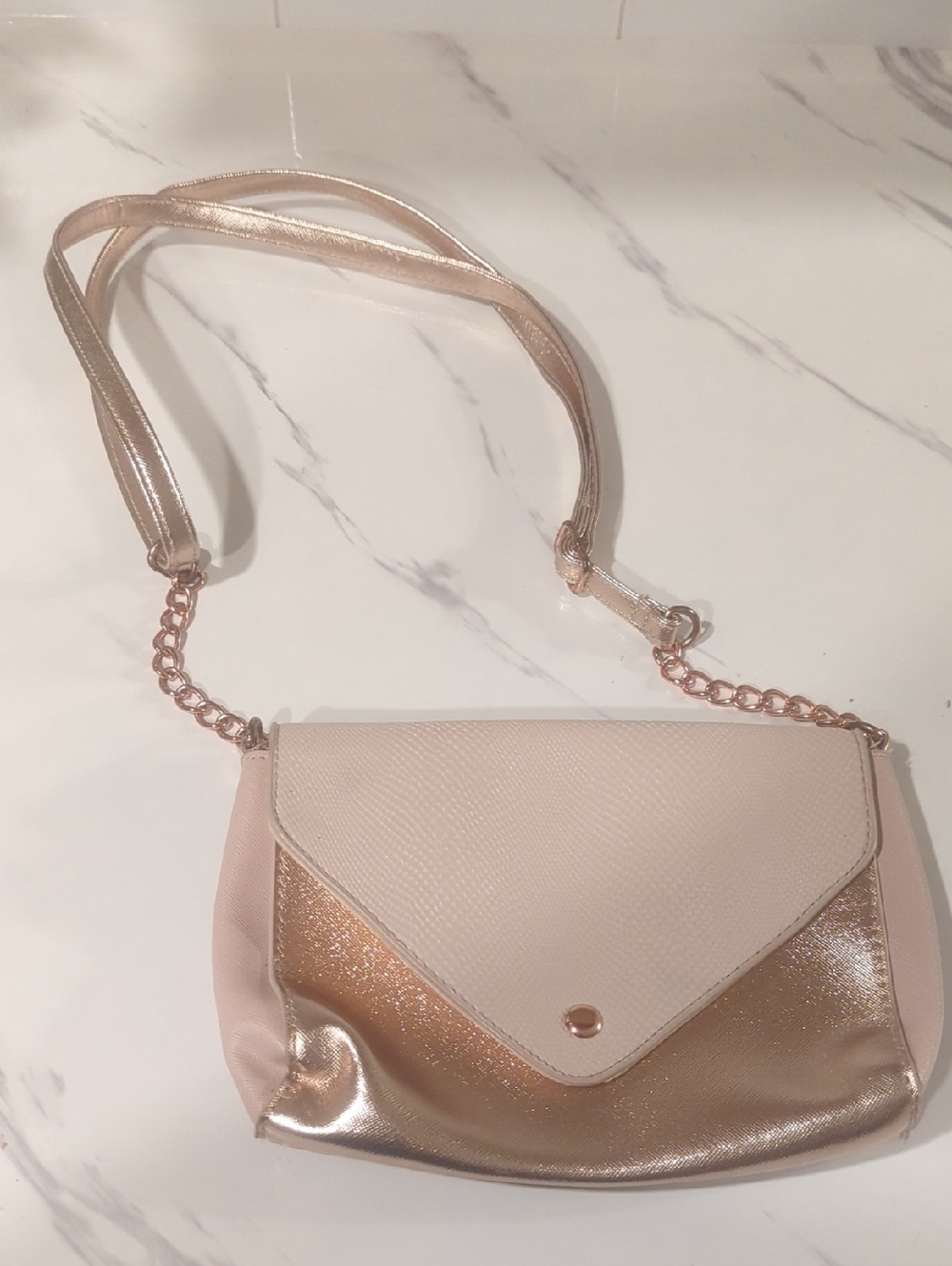 Apostrophe Blush Pink and Rose Gold Crossbody Bag